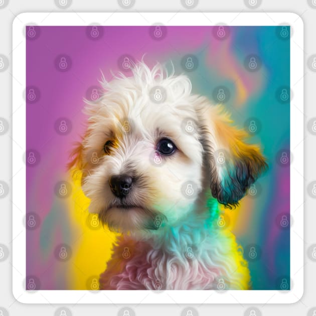 Cute Colorful Dog Realistic Drawing Illustration Sticker by unrealartwork